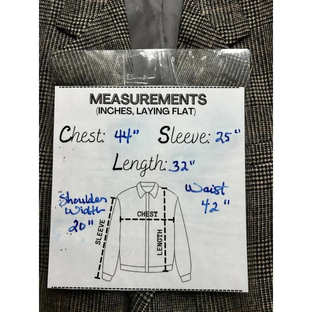 Lord & Taylor Fifth Avenue Collection Mens Blazer 44R Gray Glen Plaid Camel Hair